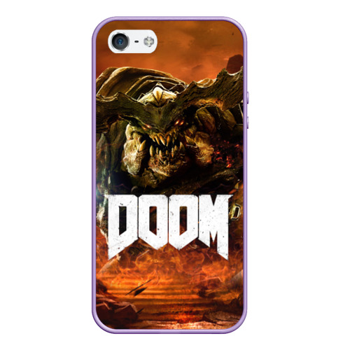 Чехол для iPhone 5/5S матовый Doom 4 Hell Cyberdemon, цвет светло-сиреневый