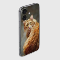 Чехол для iPhone 16 силиконовый с защитой камеры Рыжий мейн-кун - фото 2