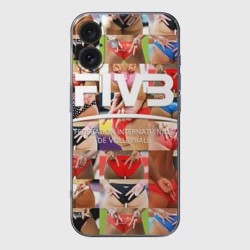 Чехол для iPhone 16 силиконовый с защитой камеры Волейбол  скрытые знаки FIVB