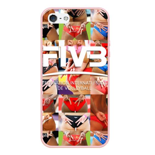 Чехол для iPhone 5/5S матовый Волейбол  скрытые знаки FIVB, цвет светло-розовый