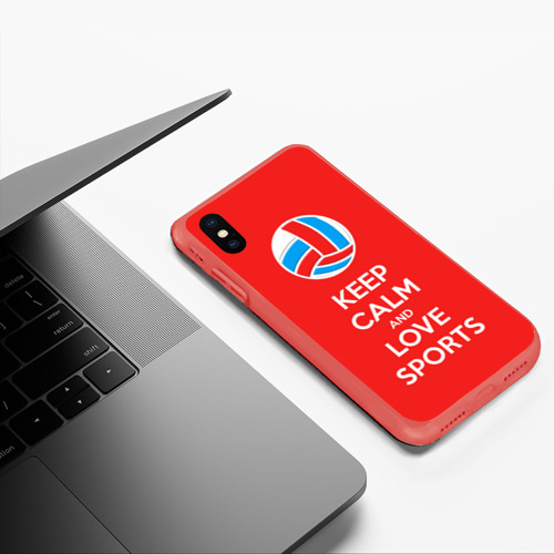 Чехол для iPhone XS Max матовый Keep calm and love sports, цвет красный - фото 5