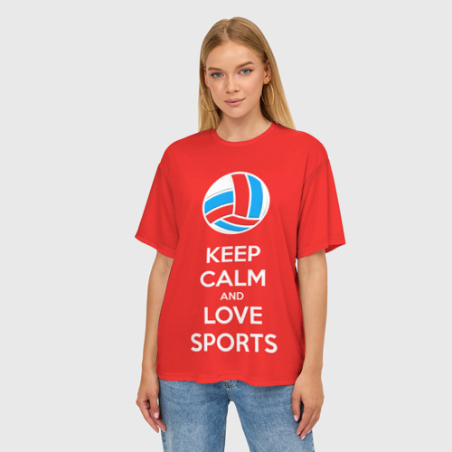 Женская футболка oversize 3D Keep calm and love sports, цвет 3D печать - фото 3