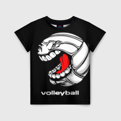 Детская футболка 3D Волейбольный мяч  злой и зубастый