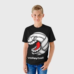 Детская футболка 3D Волейбольный мяч  злой и зубастый - фото 2
