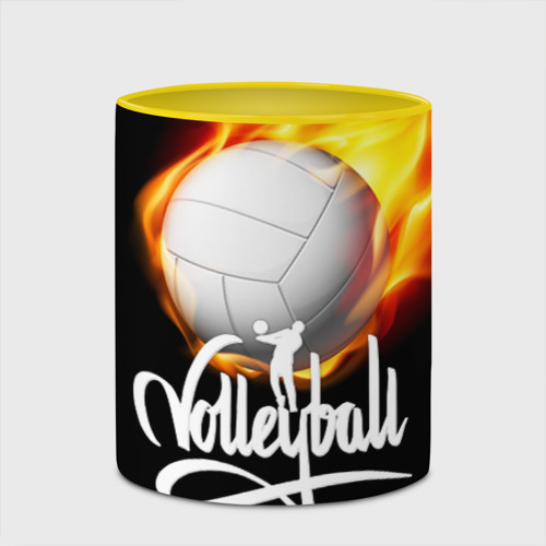 Кружка с полной запечаткой Волейбольный мяч летит в огне, цвет белый + желтый - фото 4