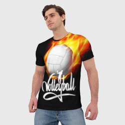 Мужская футболка 3D Волейбольный мяч летит в огне - фото 2