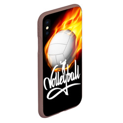 Чехол для iPhone XS Max матовый Волейбольный мяч летит в огне - фото 2