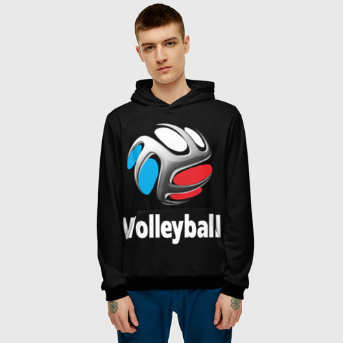 Мужская толстовка 3D Волейбольный мяч  российский триколор, цвет черный - фото 3