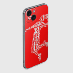 Чехол для iPhone 15 силиконовый с защитой камеры Волейболист в прыжке - текстовый силуэт - фото 2