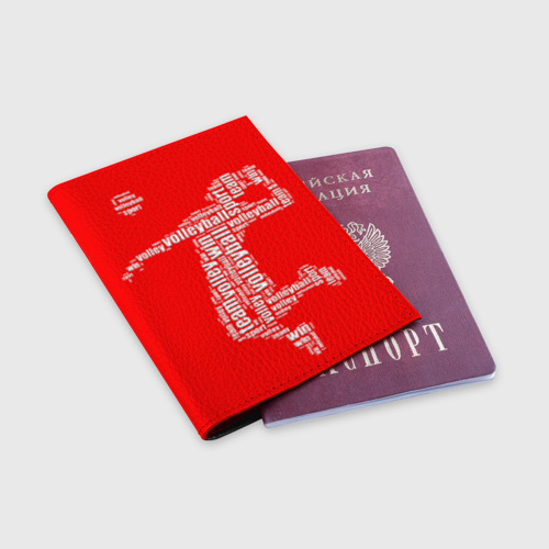 Обложка для паспорта матовая кожа Волейболист в прыжке - текстовый силуэт, цвет черный - фото 3