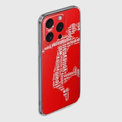 Чехол для iPhone 15 Pro Max силиконовый с защитой камеры Волейболист в прыжке - текстовый силуэт - фото 2