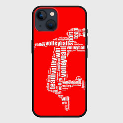 Чехол для iPhone 14 Волейболист в прыжке - текстовый силуэт