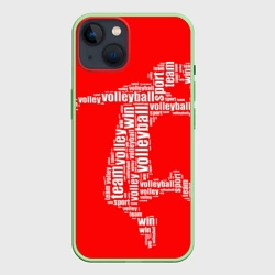 Чехол для iPhone 14 Волейболист в прыжке - текстовый силуэт