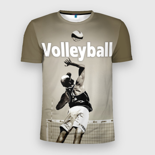 Мужская футболка 3D Slim с принтом Волейбол - удар в прыжке, вид спереди #2