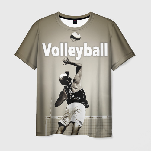 Мужская футболка с принтом Волейбол - удар в прыжке, вид спереди №1