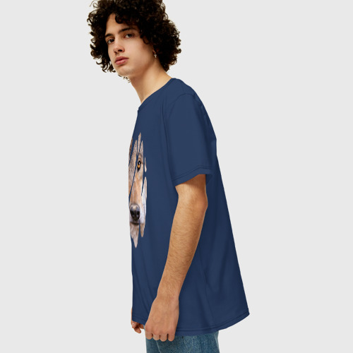 Мужская футболка хлопок Oversize Волчий лик, цвет темно-синий - фото 5