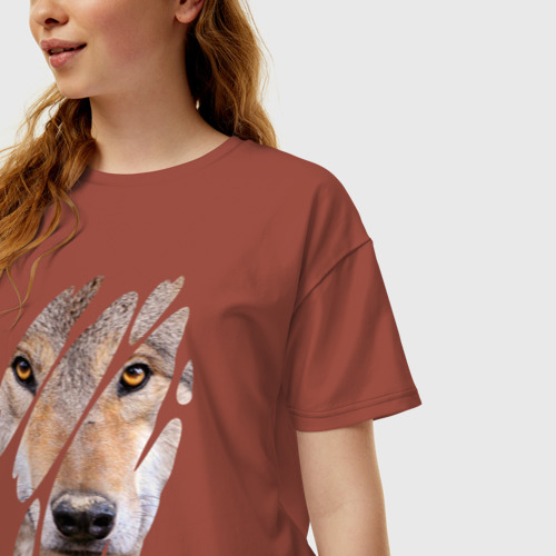Женская футболка хлопок Oversize Волчий лик, цвет кирпичный - фото 3