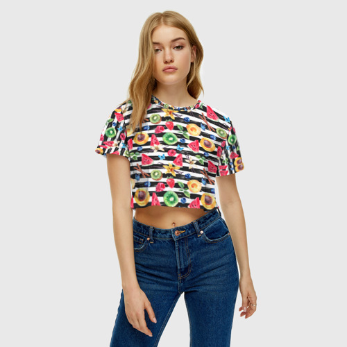 Женская футболка Crop-top 3D Лето, цвет 3D печать - фото 4