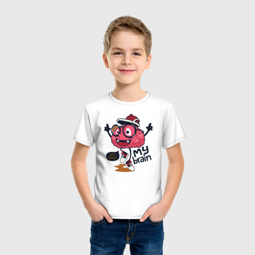 Детская футболка хлопок Dancing brain, цвет белый - фото 3