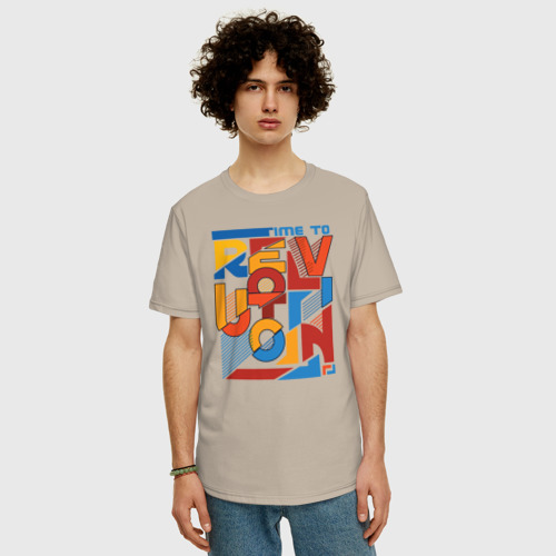 Мужская футболка хлопок Oversize Revolution, цвет миндальный - фото 3