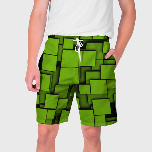 Мужские шорты 3D Зеленые кубики, цвет 3D печать