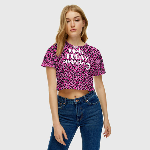 Женская футболка Crop-top 3D Leopard, цвет 3D печать - фото 3