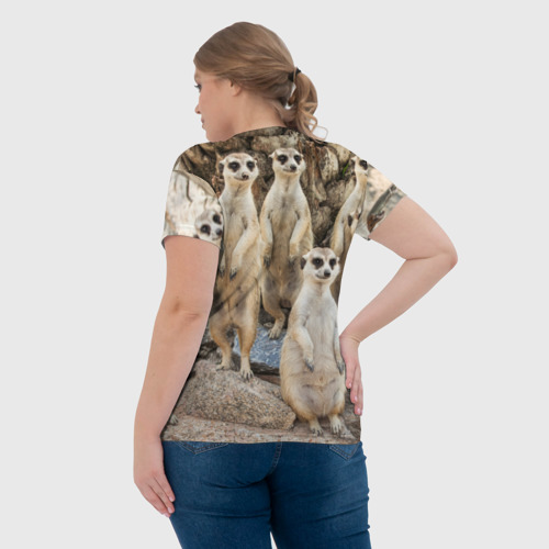 Женская футболка 3D с принтом Сурикаты, вид сзади #2
