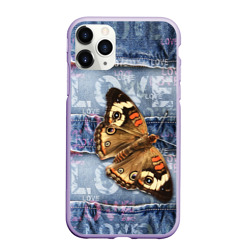 Чехол для iPhone 11 Pro матовый Бабочка крапивница на джинсовой ткани