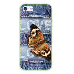 Чехол для iPhone 5/5S матовый Бабочка крапивница на джинсовой ткани