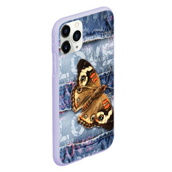 Чехол для iPhone 11 Pro матовый Бабочка крапивница на джинсовой ткани - фото 2