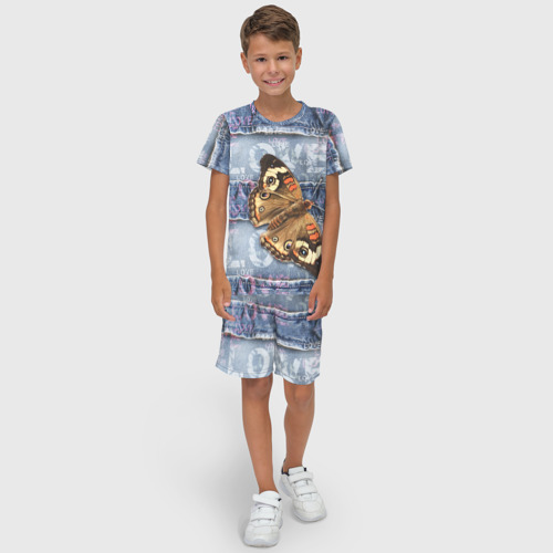 Детский костюм с шортами 3D Бабочка крапивница на джинсовой ткани, цвет 3D печать - фото 3