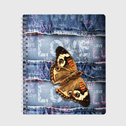 Тетрадь Бабочка крапивница на джинсовой ткани