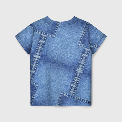 Детская футболка 3D с принтом Фиалки на джинсовой ткани, вид сзади #1