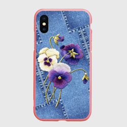 Чехол для iPhone XS Max матовый Фиалки на джинсовой ткани