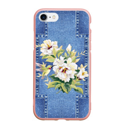 Белые цветы на джинсовой ткани – Чехол для iPhone 7/8 матовый с принтом купить