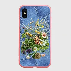 Чехол для iPhone XS Max матовый Джинсовый - полевые цветы