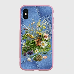 Чехол для iPhone XS Max матовый Джинсовый - полевые цветы
