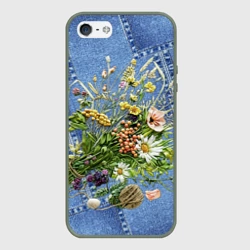 Чехол для iPhone 5/5S матовый Джинсовый - полевые цветы