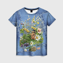 Женская футболка 3D Джинсовый - полевые цветы