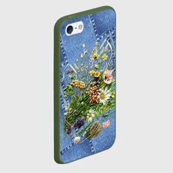 Чехол для iPhone 5/5S матовый Джинсовый - полевые цветы - фото 2