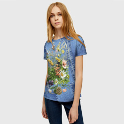 Женская футболка 3D Джинсовый - полевые цветы - фото 2