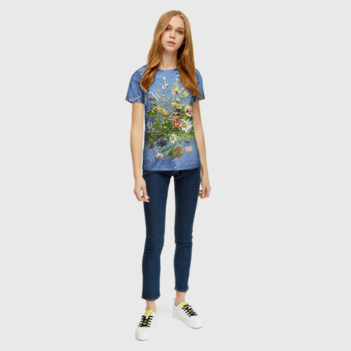 Женская футболка 3D Джинсовый - полевые цветы, цвет 3D печать - фото 5