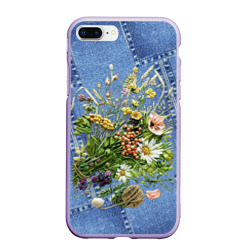 Чехол для iPhone 7Plus/8 Plus матовый Джинсовый - полевые цветы