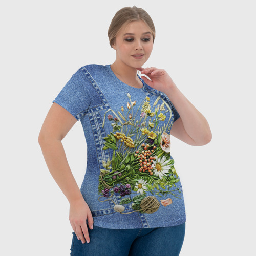 Женская футболка 3D Джинсовый - полевые цветы, цвет 3D печать - фото 6