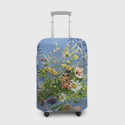 Чехол для чемодана 3D Джинсовый - полевые цветы