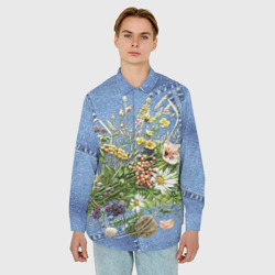 Мужская рубашка oversize 3D Джинсовый - полевые цветы - фото 2