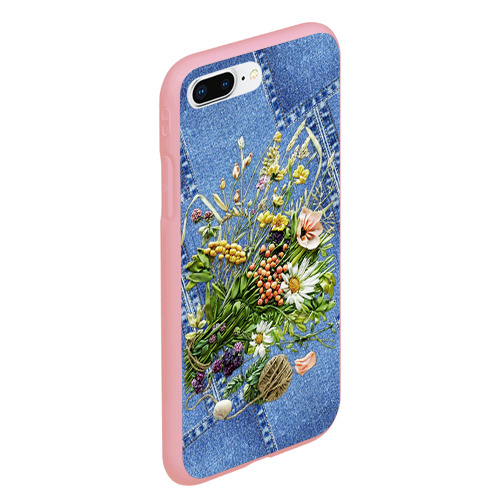 Чехол для iPhone 7Plus/8 Plus матовый Джинсовый - полевые цветы, цвет баблгам - фото 3