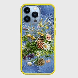 Чехол для iPhone 13 Pro Джинсовый. Полевые цветы