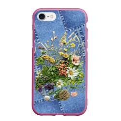 Чехол для iPhone 7/8 матовый Джинсовый - полевые цветы