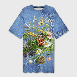 Платье-футболка 3D Джинсовый - полевые цветы
